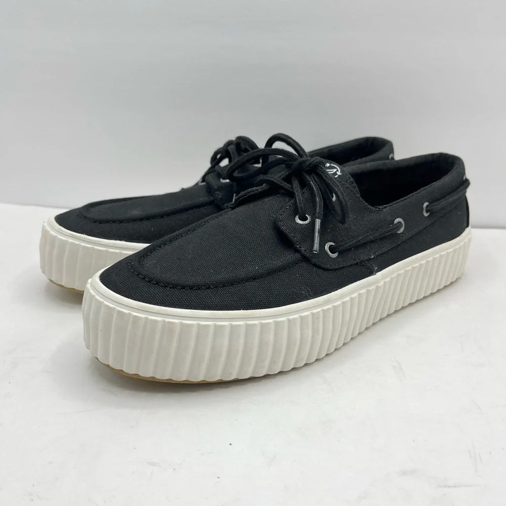 Sperry Women’s Size 10 Pier Wave Boat Platform Sneakers Casual black/white